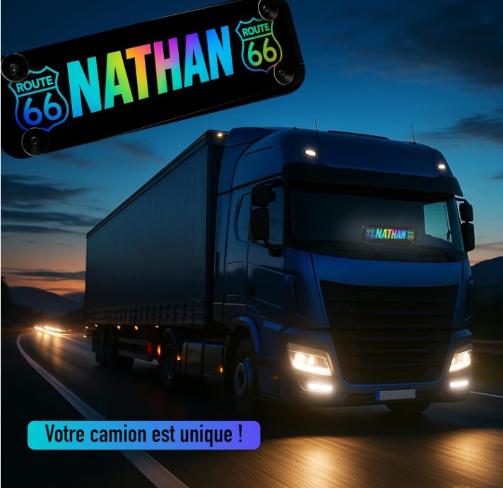 Plaque lumineuse camion personnalisée LED RGB avec prénom et logo