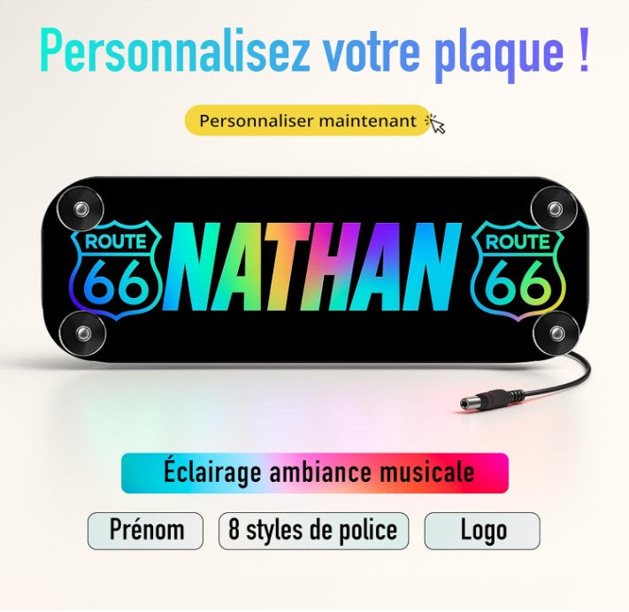 Plaque lumineuse camion personnalisée LED RGB avec prénom et logo