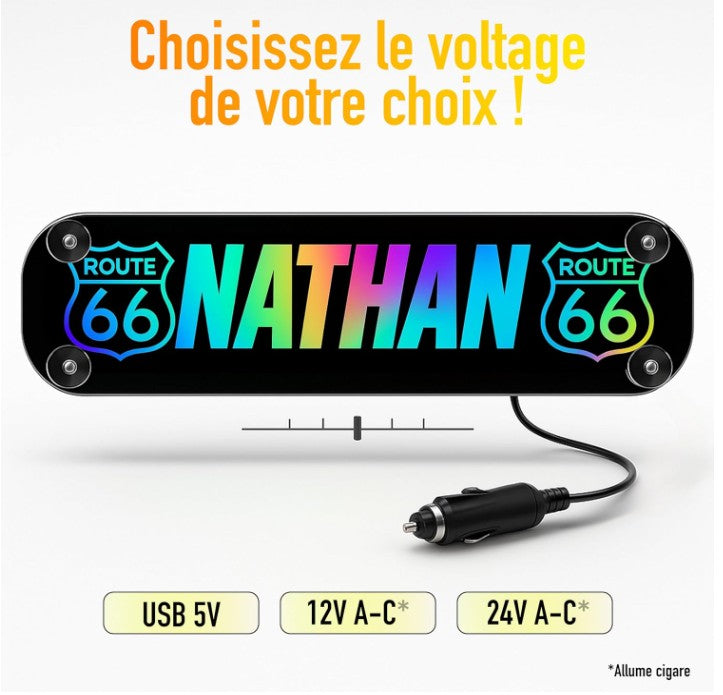 Plaque lumineuse camion personnalisée LED RGB avec prénom et logo