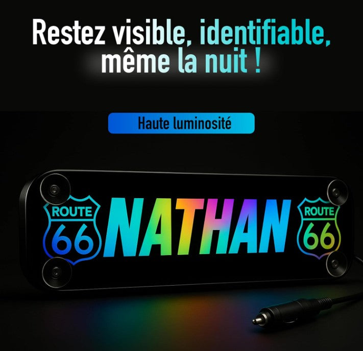 Plaque lumineuse camion personnalisée LED RGB avec prénom et logo