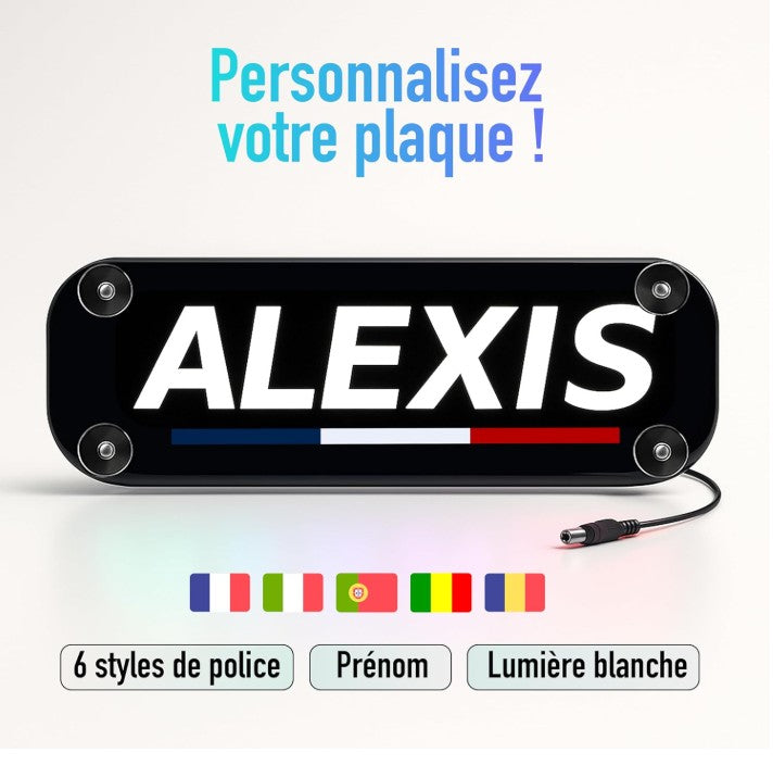 Plaque lumineuse personnalisée pour camion avec prénom